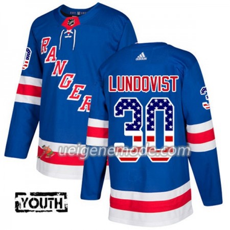 Kinder Eishockey New York Rangers Trikot Henrik Lundqvist 30 Adidas 2017-2018 Blue USA Flag Fashion Authentic